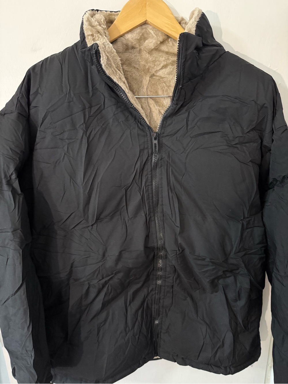 Black Sherpa-Lined Puffer Jacket - Unbranded